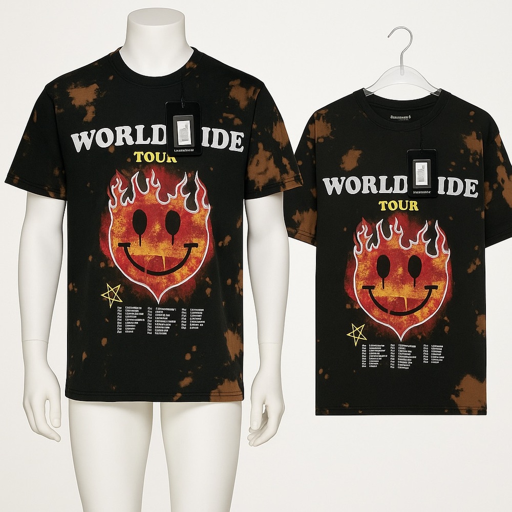 736 Oversized Flame Smile Tie Dye T-Shirt